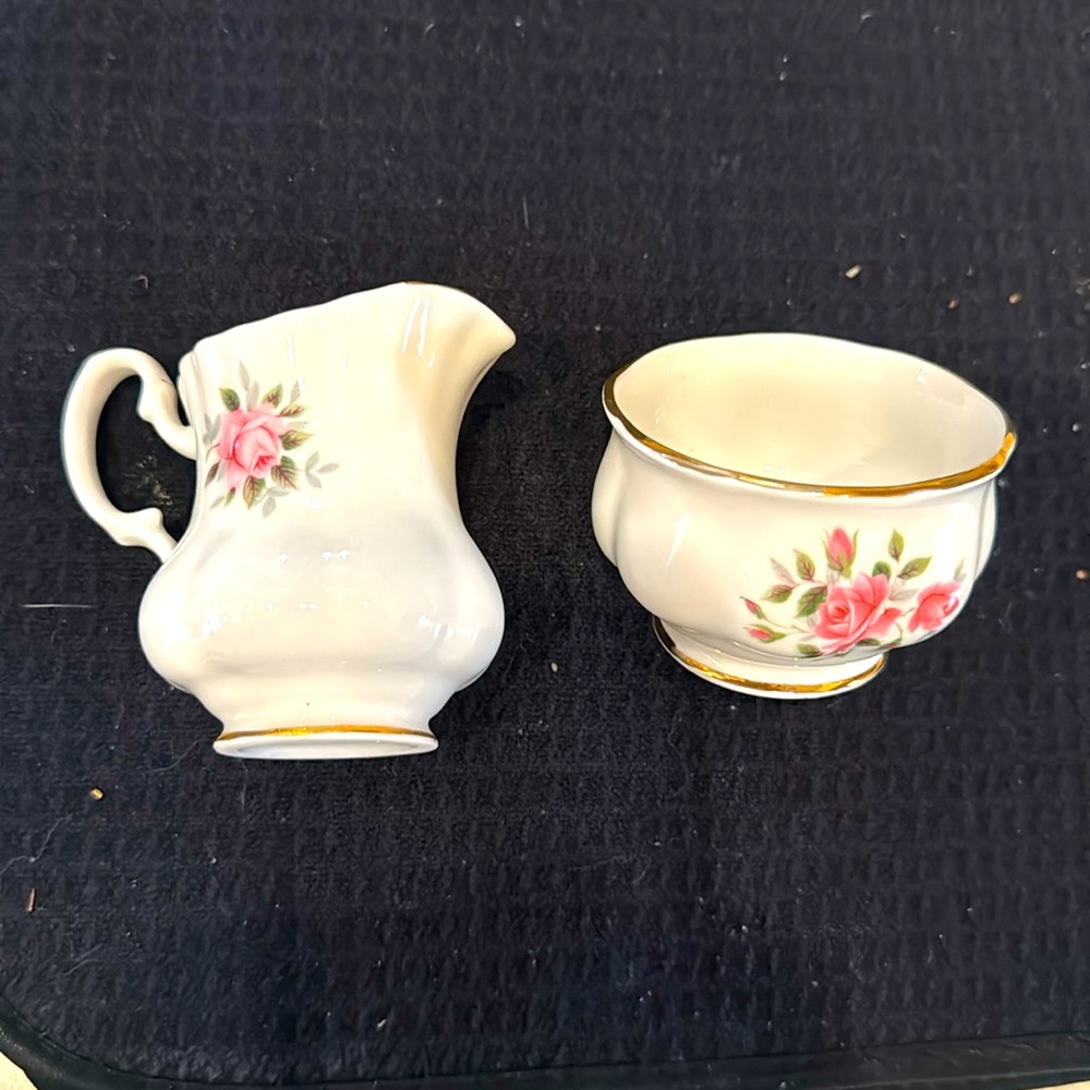 Jubilee Fine Bone China Small Floral Creamer & Sugar Bowl - England
